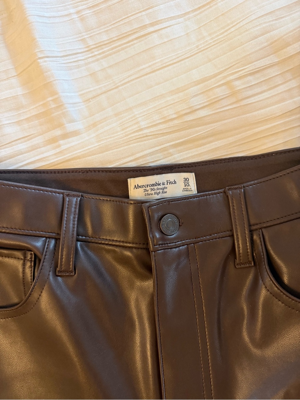 Abercrombie & Fitch Dark Brown Faux Leather High-Rise Pants